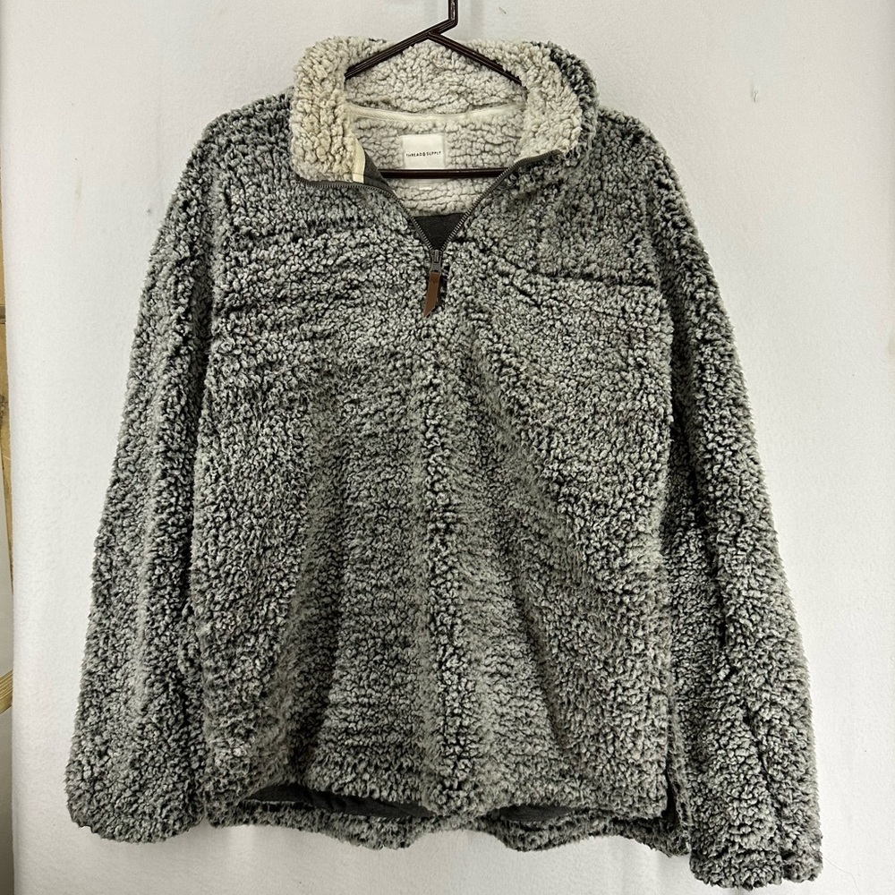 Thread & Supply Wubby Fleece Quarter Zip Pullover Jacket Woman’s Large Gray